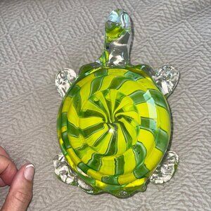 Gorgeous Designs Heavy Blown Glass Turtle Green Hollow Decorative Collectible